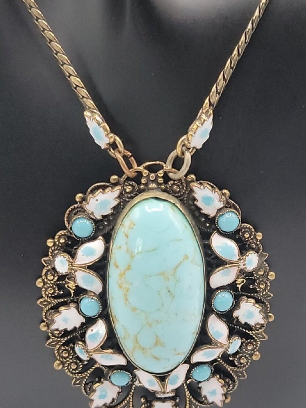 Max Neiger Czech Blue Hubble Glass Necklace Antique 1920s Art Deco 25" Enamel - Picture 4 of 10